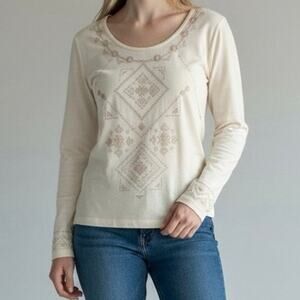 Johnny Was Los Angeles Embroidered Jersey Long Sleeve Top